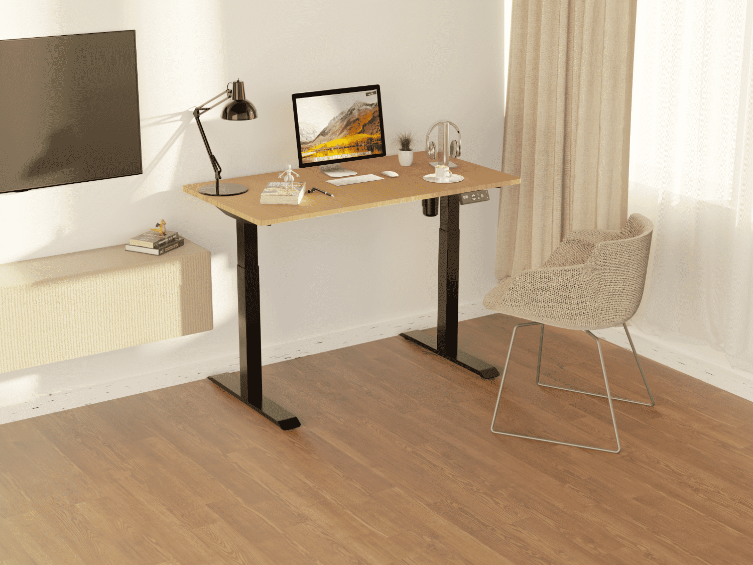 Dual-Beam Single-Motor Desk Frame