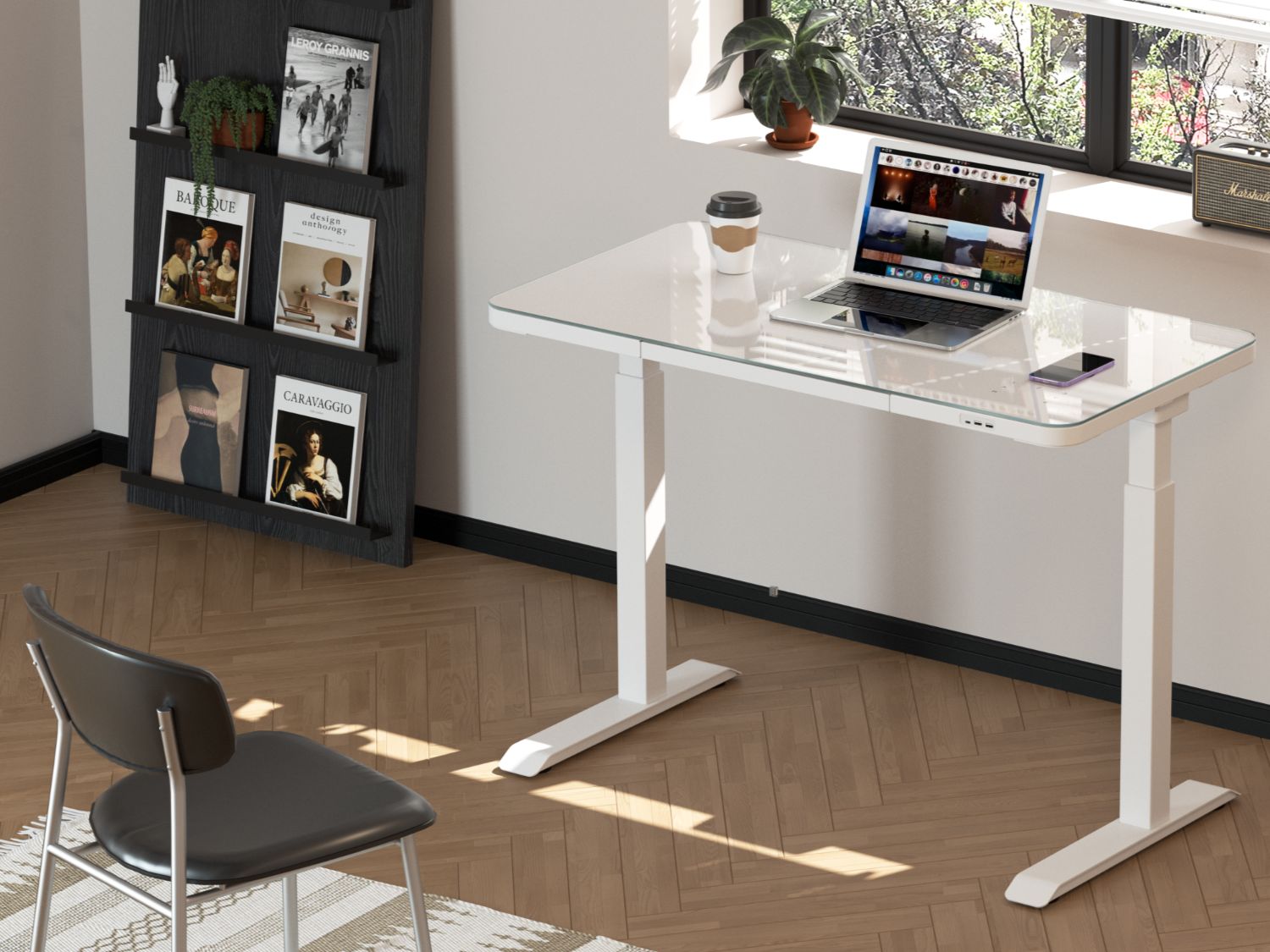 Glass-Top Height Adjustable Desk