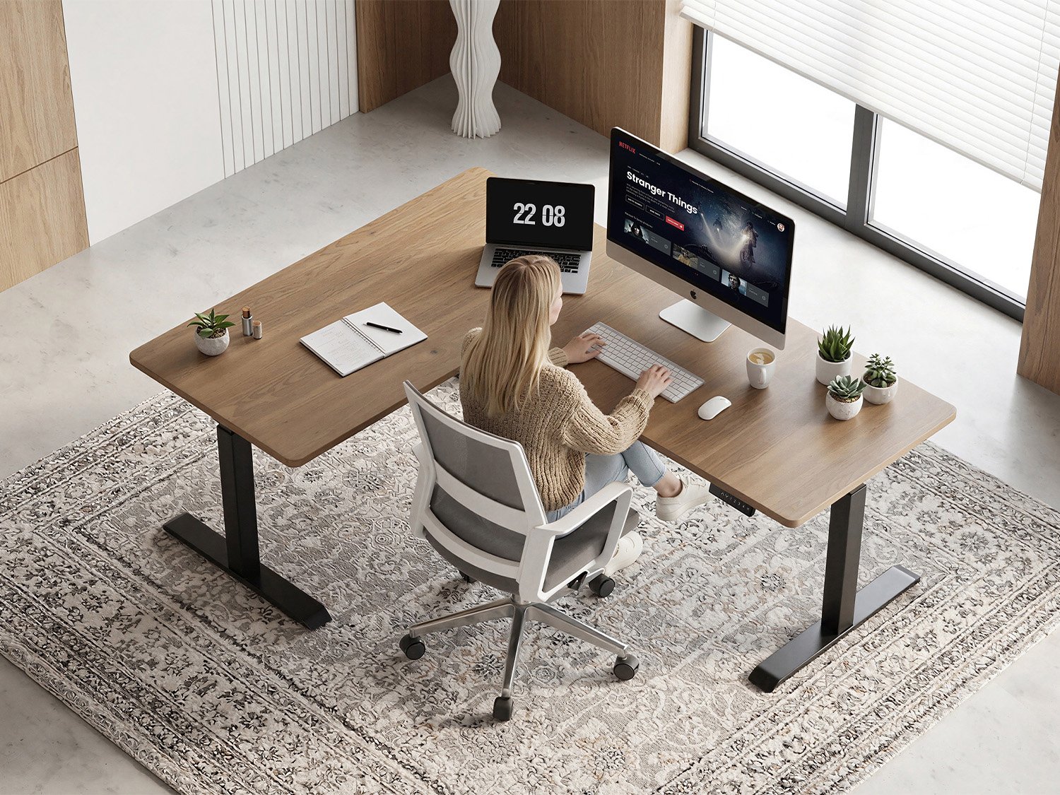 Dual-Beam Triple-Motor Desk Frame(90°)